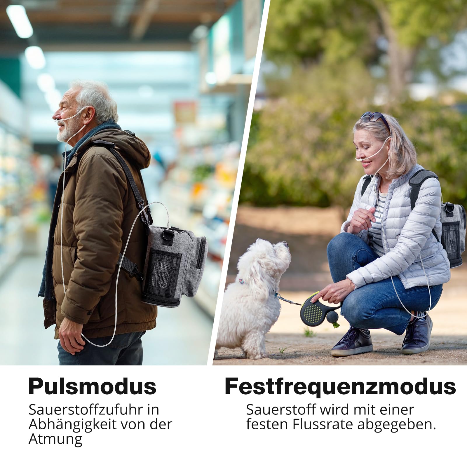 Mobil Sauerstoffkonzentrator mit Akku, Sauerstoffkonzentration 95 ± 3%, Tragbarer Sauerstoffgerät für Autos, Ausflüge und Reisen, mit Ai-Chip, Pulsmodus - Anleitung in Deutsch