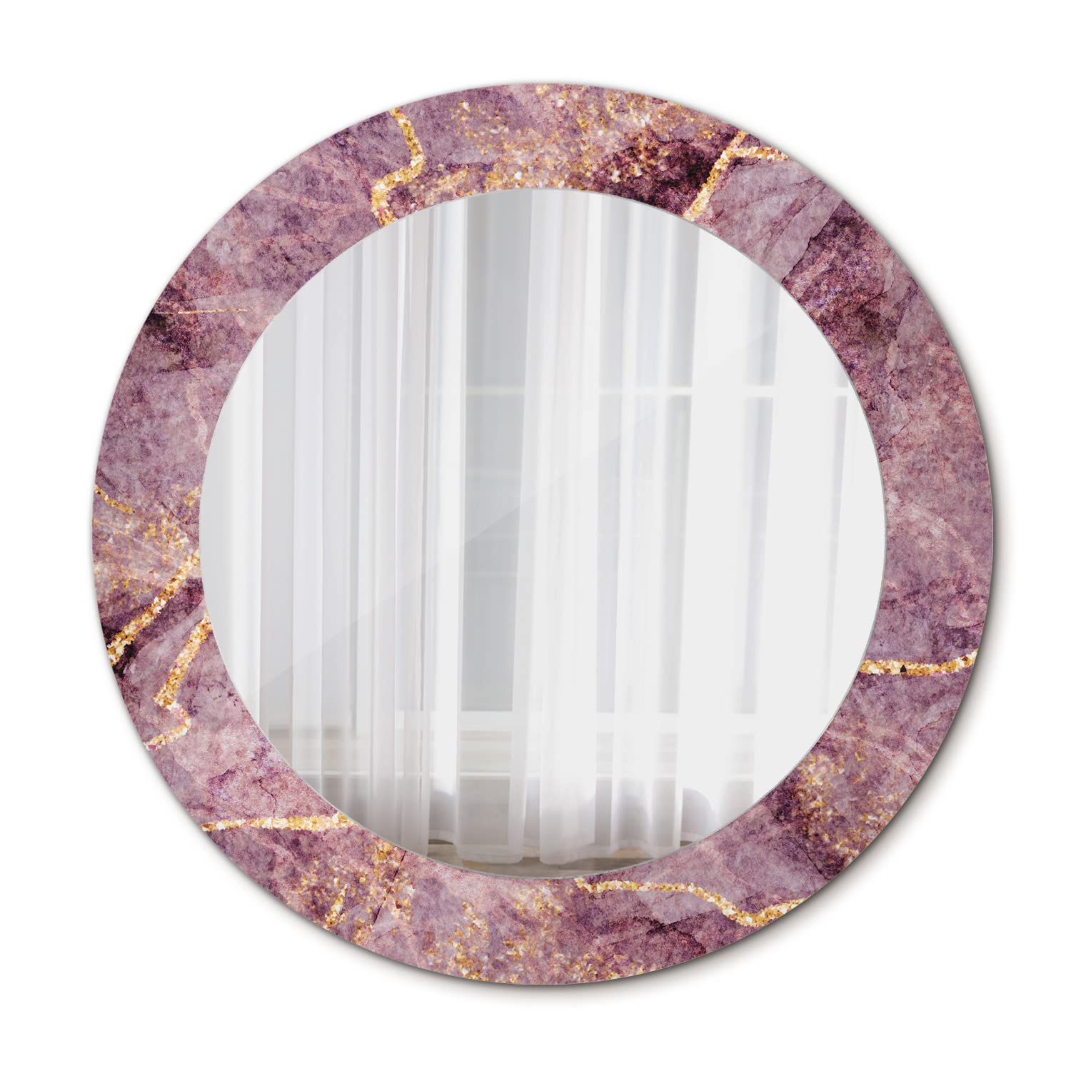 Miroir salle de bains Ø60 cm Tulup chic aspect marbre avec or pour une décoration luxueuse