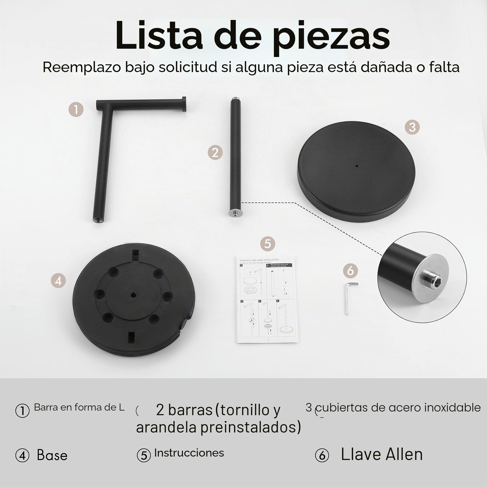 KES Portarollos Papel Higienico de Pie Negro Porta Rollos de Papel Higienico Portarollos Papel Higienico de Pie, Portarrollos Baño Acero Inoxidable, BPH283S1-BK