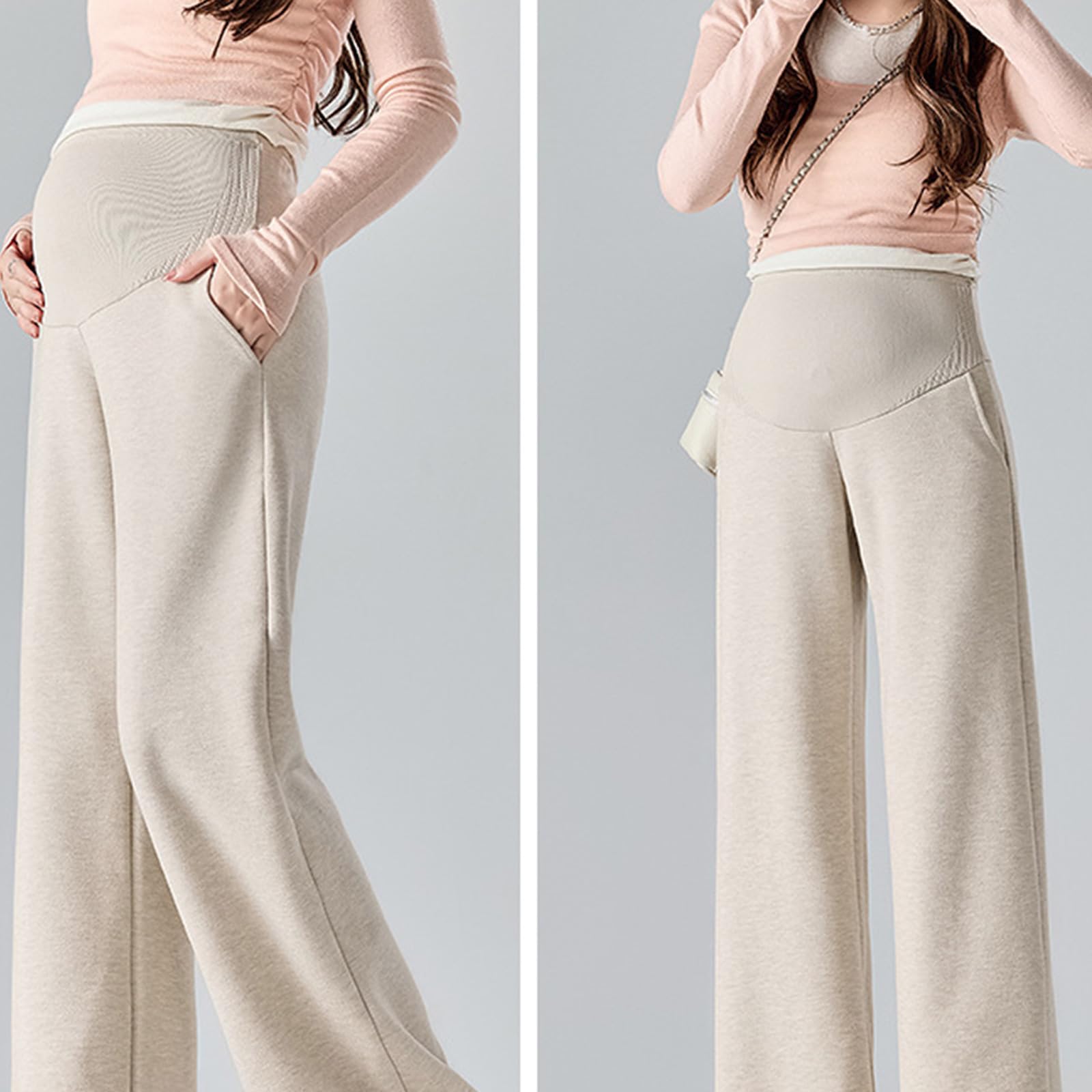 Pantalon de grossesse extensible avec soutien du ventre, tissu doux, jambes larges, coupe ample, pantalon de maternité décontracté