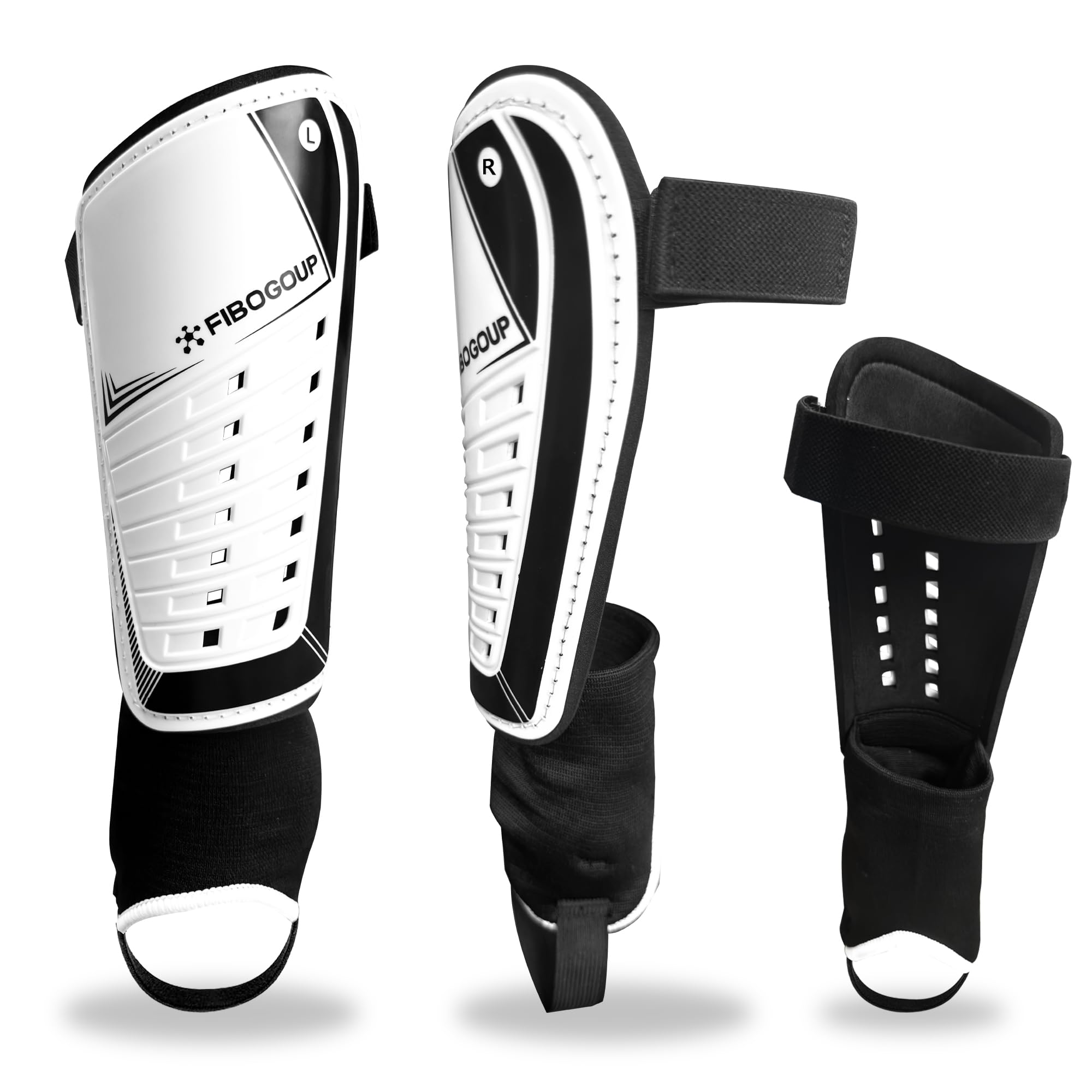 FIBOGOUP Shin guard,Football Shin pads with Ankle Protection Shin Pads, Extremely Breathable, Lightweight Shin Guard M