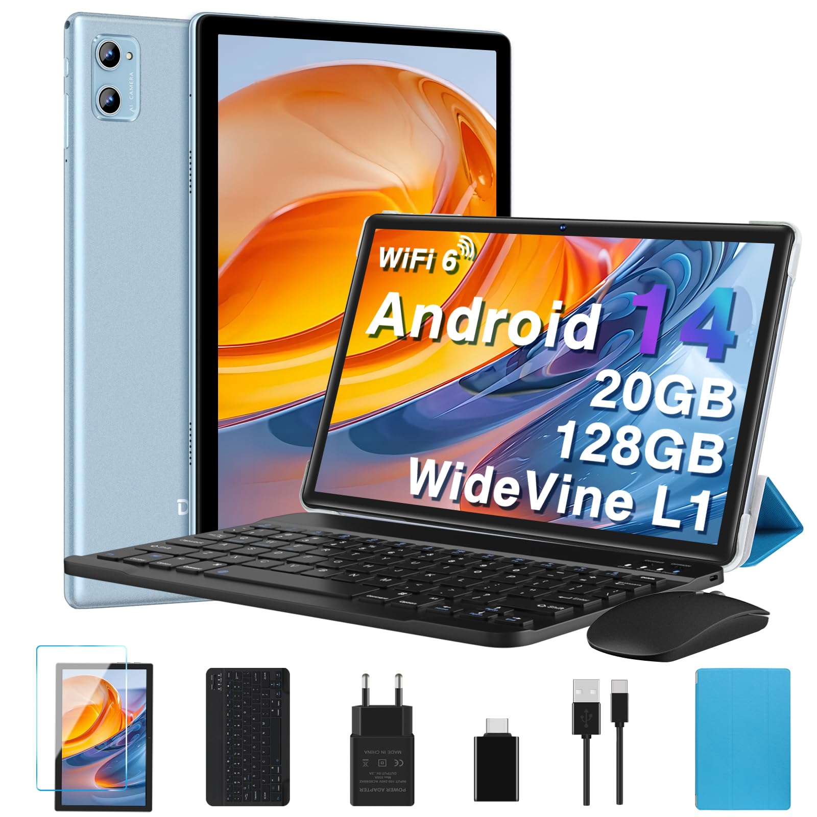ZIOVO Tablet Android 14, 10 Pulgadas, 22GB RAM + 128GB ROM (1TB TF), Widevine L1 | 8000 mAh | Octa-Core | 2.0 GHz | 5G WiFi | BT 5.0 | 5 +8 MP, Tablet con Teclado y Ratón - Azul — view 11