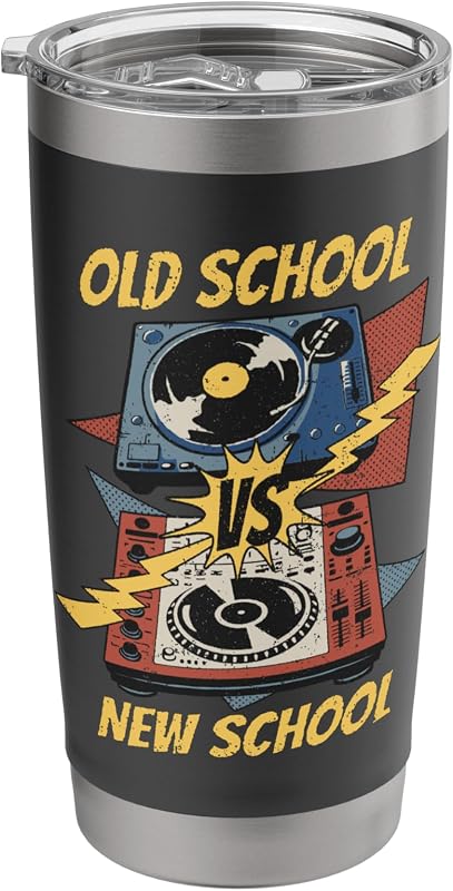 DJ Old vs New School Tocadiscos de vinilo Compact Disc Jockey CDJ Vaso aislado de acero inoxidable