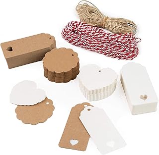 Sallyfashion - 200 etichette da appendere in carta kraft, con spago di iuta, per matrimoni, regali e Natale