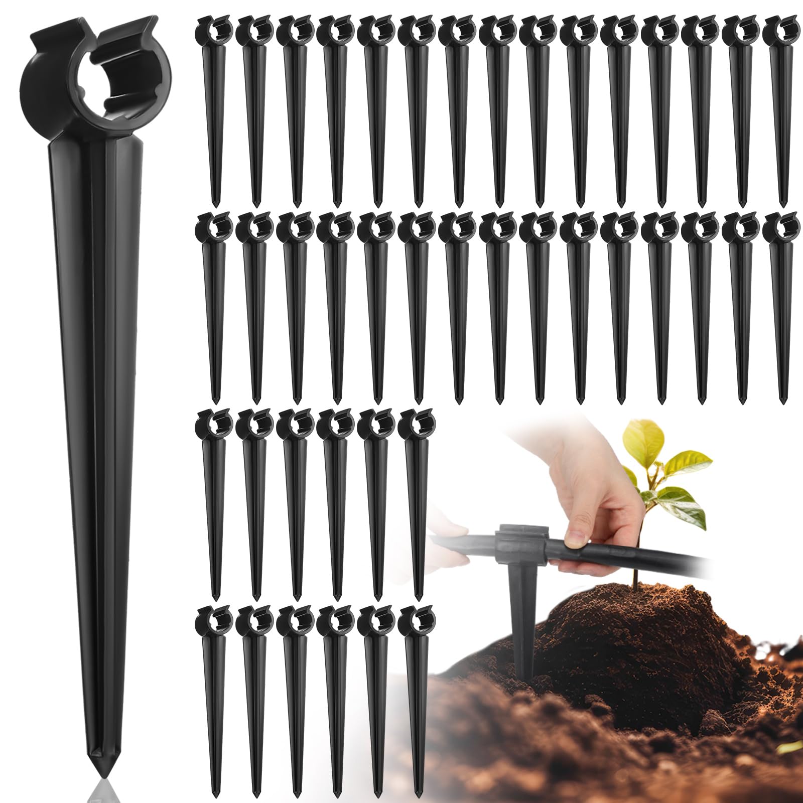 50 estacas de soporte de goteo de riego de 1/2 pulgada, manguera de tubo universal para jardinería, patio, césped, riego