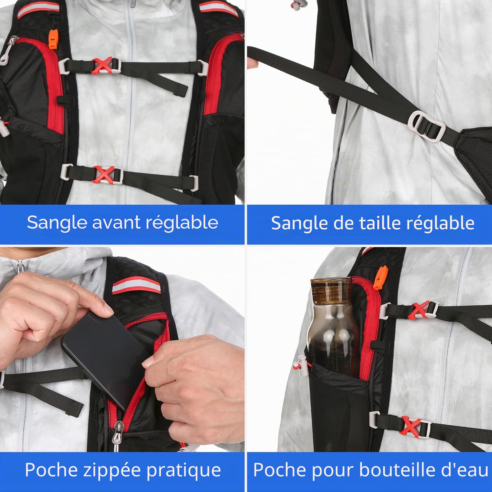 Lixada Sac à Dos D'hydratation, Sac Hydratation Sac à Dos de Course à Pied Léger 5 litres Grande Capacité Extérieure Sac à Dos D'équitation pour la Course à Pied, équitation, Jogging