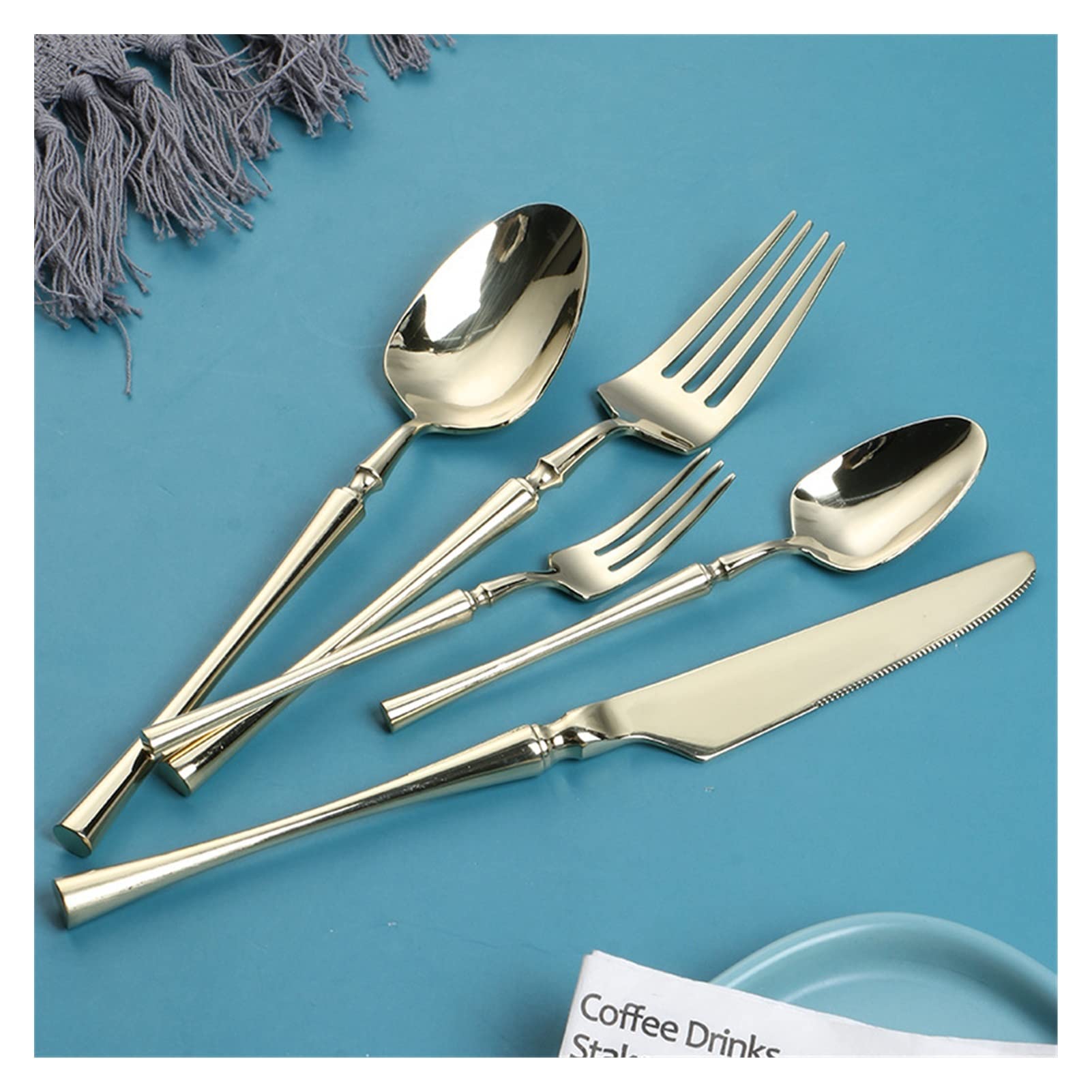 Générique Ensemble De Couverts en Acier Inoxydable, Couteau, Fourchette Et Cuillère 5 Pièces, Finition Miroir, Durable, Adapté Aux Fêtes Et Aux Mariages, Couverts De Camping Et De Voyage