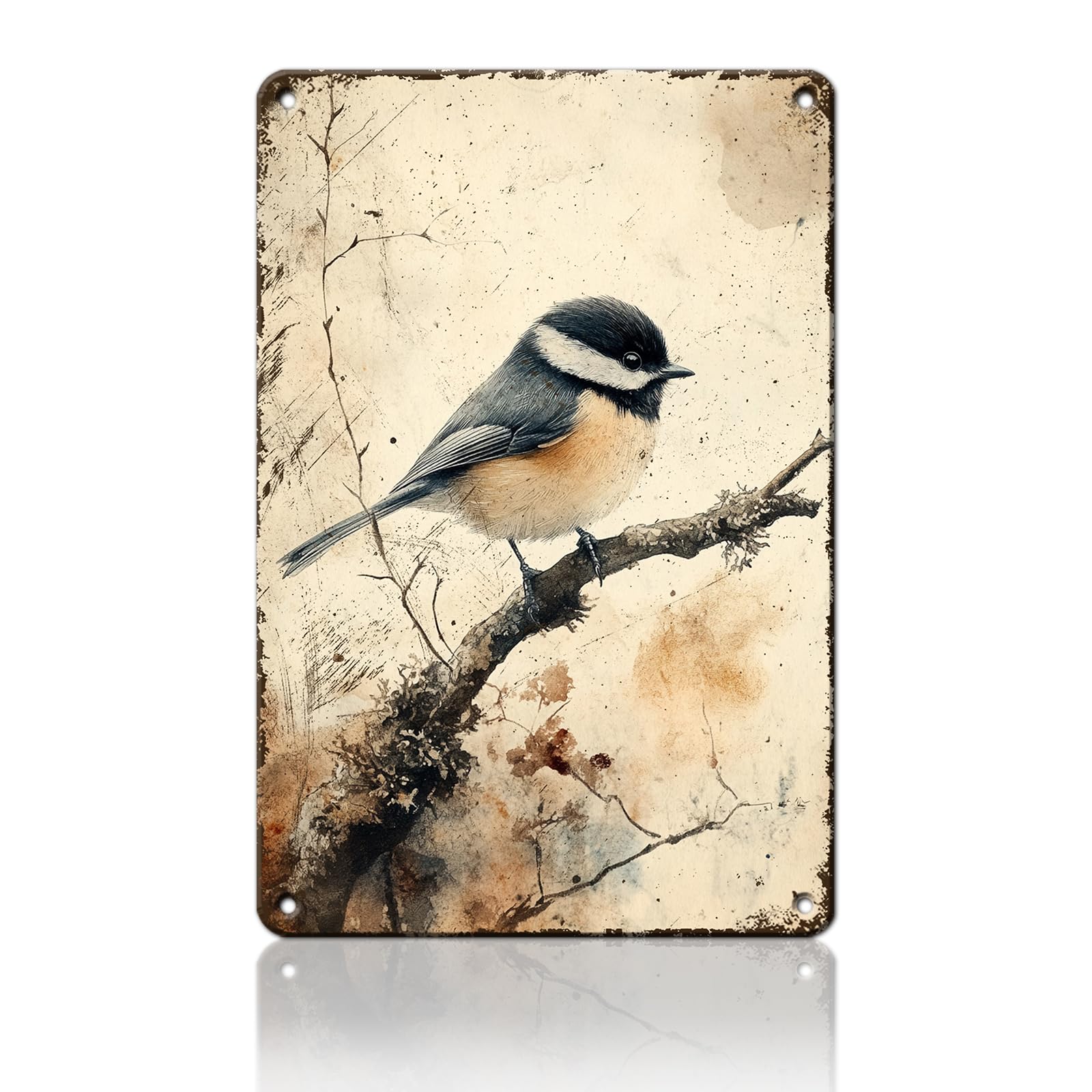 Anceky Funny Tin Sign Chickadee Bird Metal Sign Retro Wall Decor for Home Living Room Yard Cafe Bar 12×16 Inch