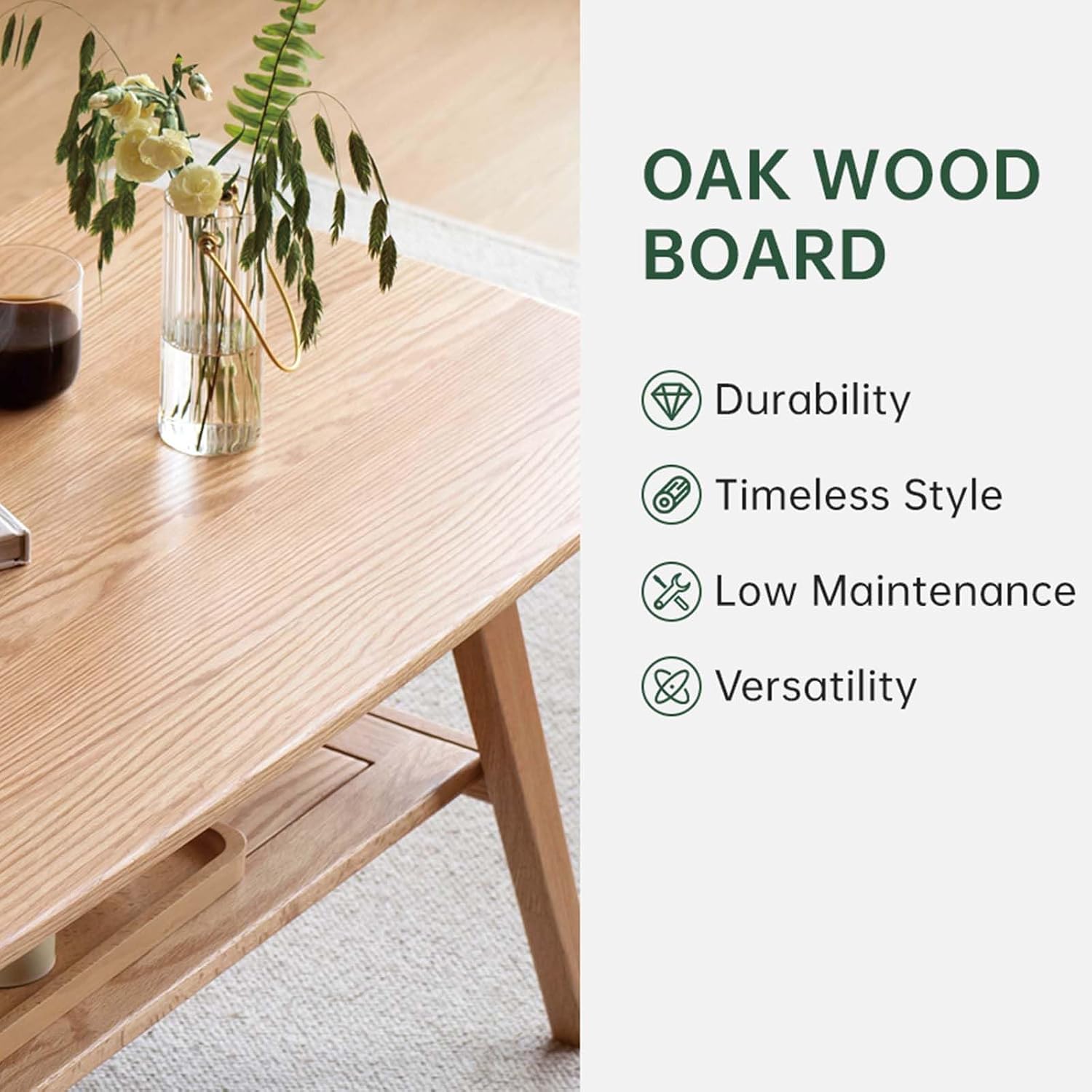 100% Solid Wood Coffee Table for Living Room, 39.37" Mid Century Modern Small Tables with Shelf Storage, 2-Tier Coffee Table with Rounded Corners (Oak Wood Log Color, 39.37" L)