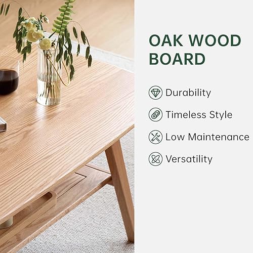 Miniatura 6 de Mesa de centro 100% de madera de roble maciza para sala de estar, mesa pequeña con almacenamiento en estantes, mesas de centro modernas de mediados