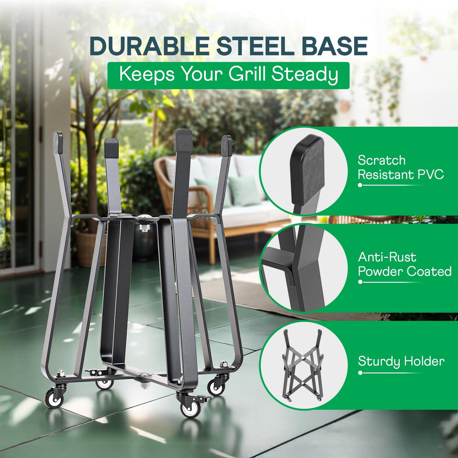 IDZO Grill Rolling Cart for BGE Minimax & Kamado Joe Junior 18", Grill Stand with Heavy-Duty Locking Caster Wheels, Powder-Coated Charcoal BBQ Base, Outdoor Cooking Accessories