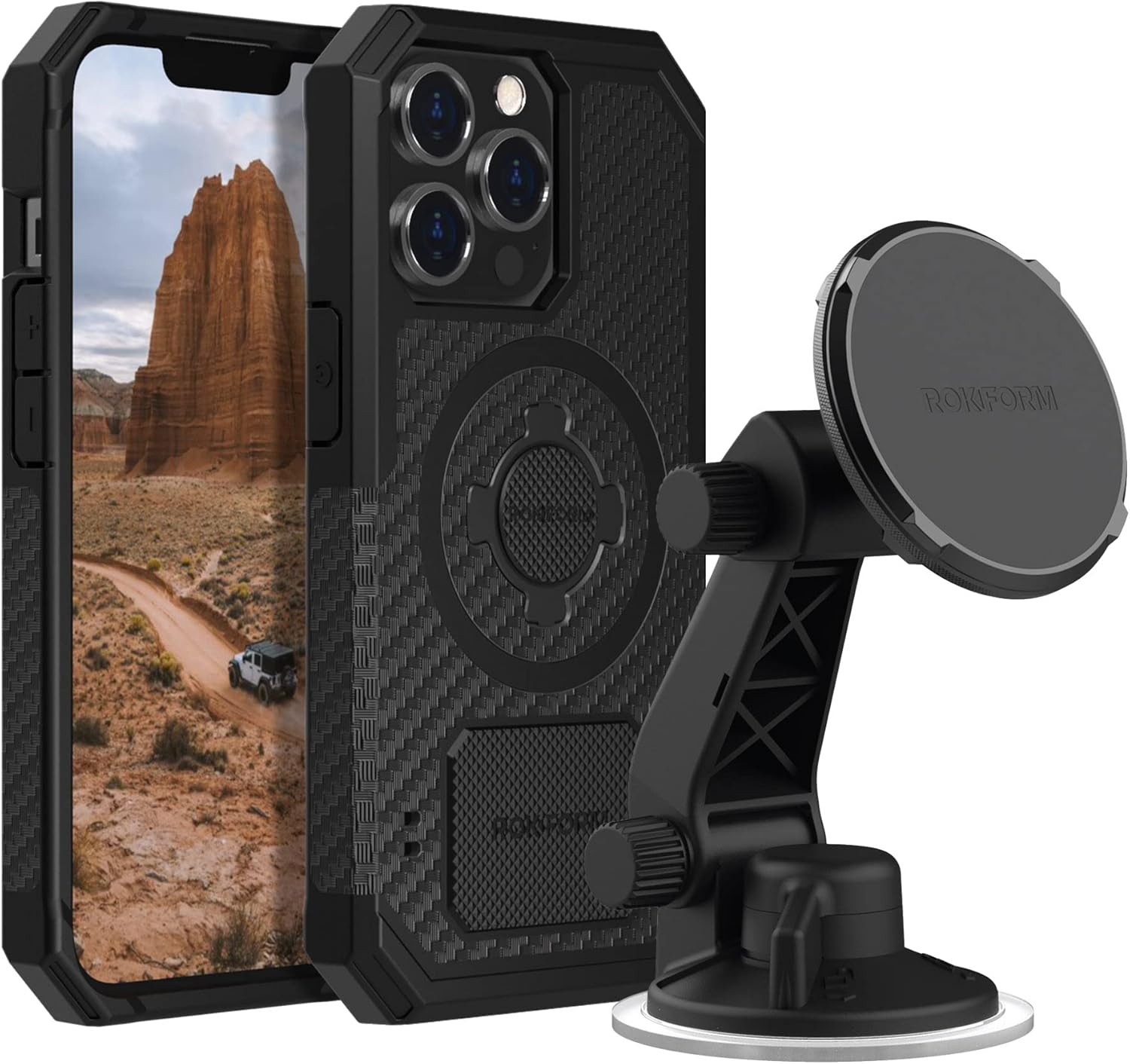 Rokform - iPhone 13 Pro Rugged Case + Magnetic Windshield Suction Phone Mount
