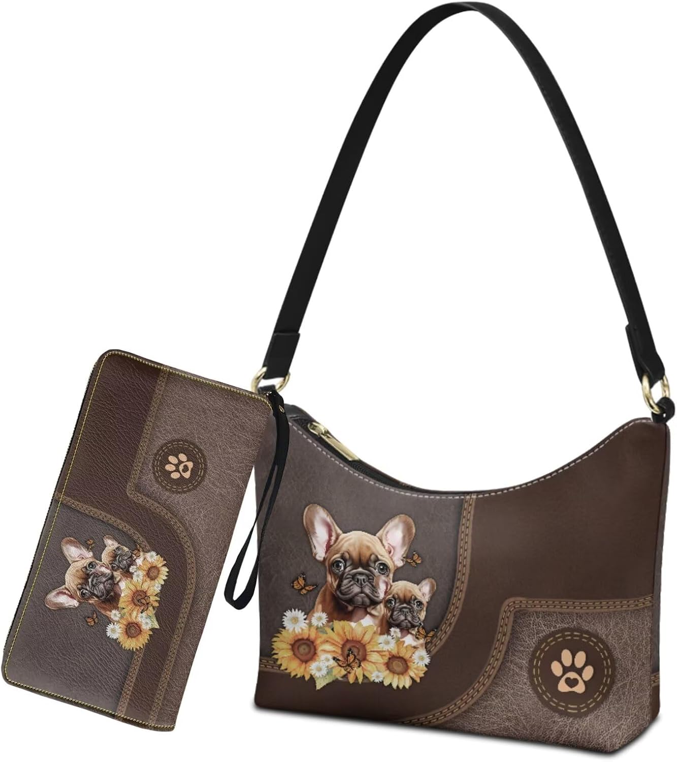 2PCS Womens Underarm Purse Wallet Set, Leather Shoulder Purse Crescent Bags with Wristlet Wallet, Gift for Mom