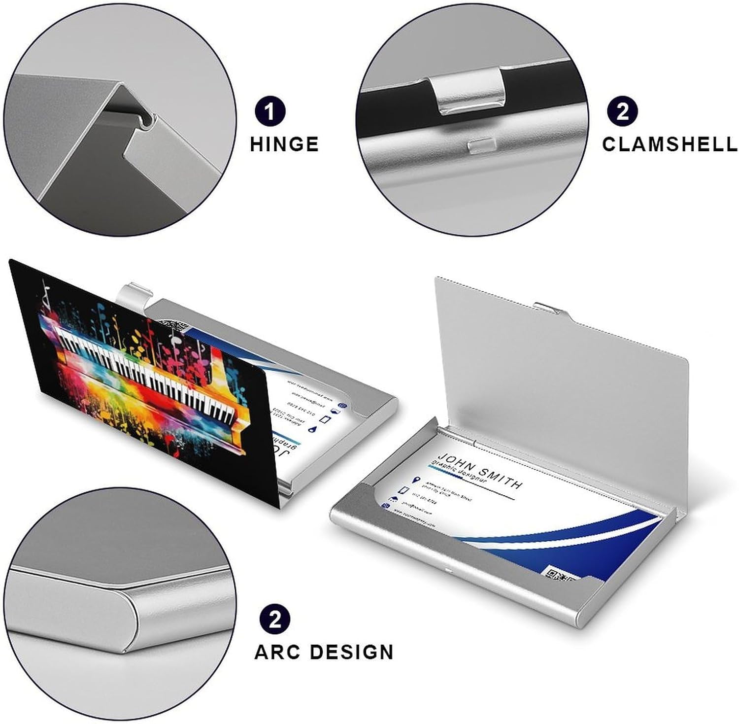 Colorful Piano Keyboard Music Note Business Card Case,Flip Cover Slim Name Cards Cases,Card Holder for Neutral, Buckle Style Shut (Slim Design, Aluminum Alloy) image 4