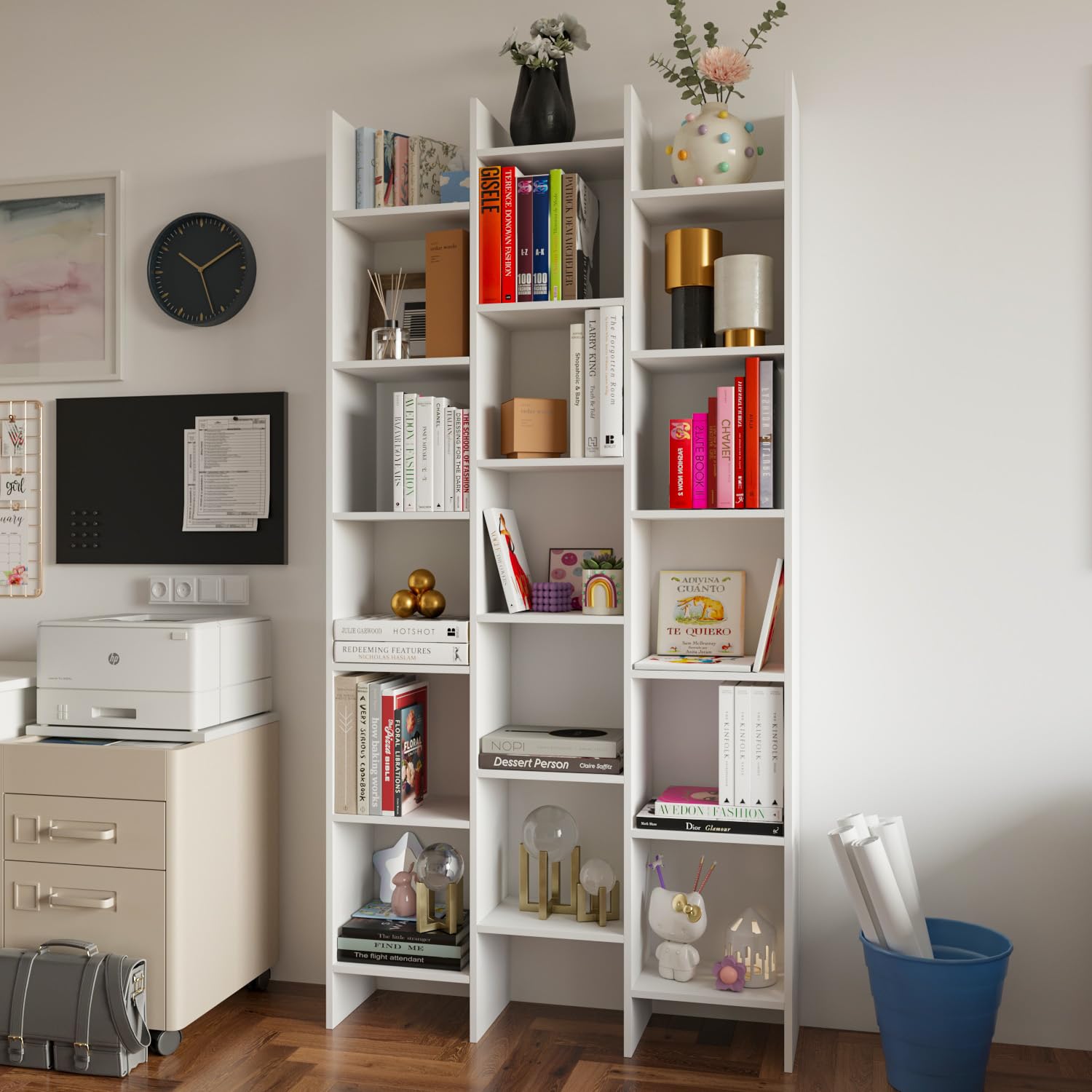 EGLEMTEK Libreria Marchina Design Cubico Scaffale Mensola Moderna Mobile Per Libri Con Ripiani Per Soggiorno Salotto 192 x 96 x 25 cm (Colore Bianco)