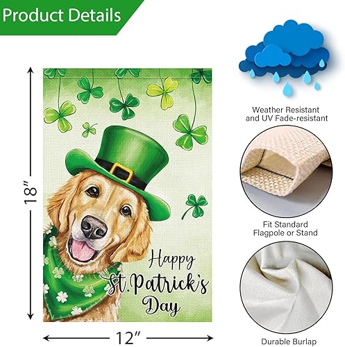 Miniatura 4 de Louise Maelys Bandera de bienvenida del Día de San Patricio de 12 x 18 pulgadas, doble cara, bandera de arpillera pequeña dorada para perro