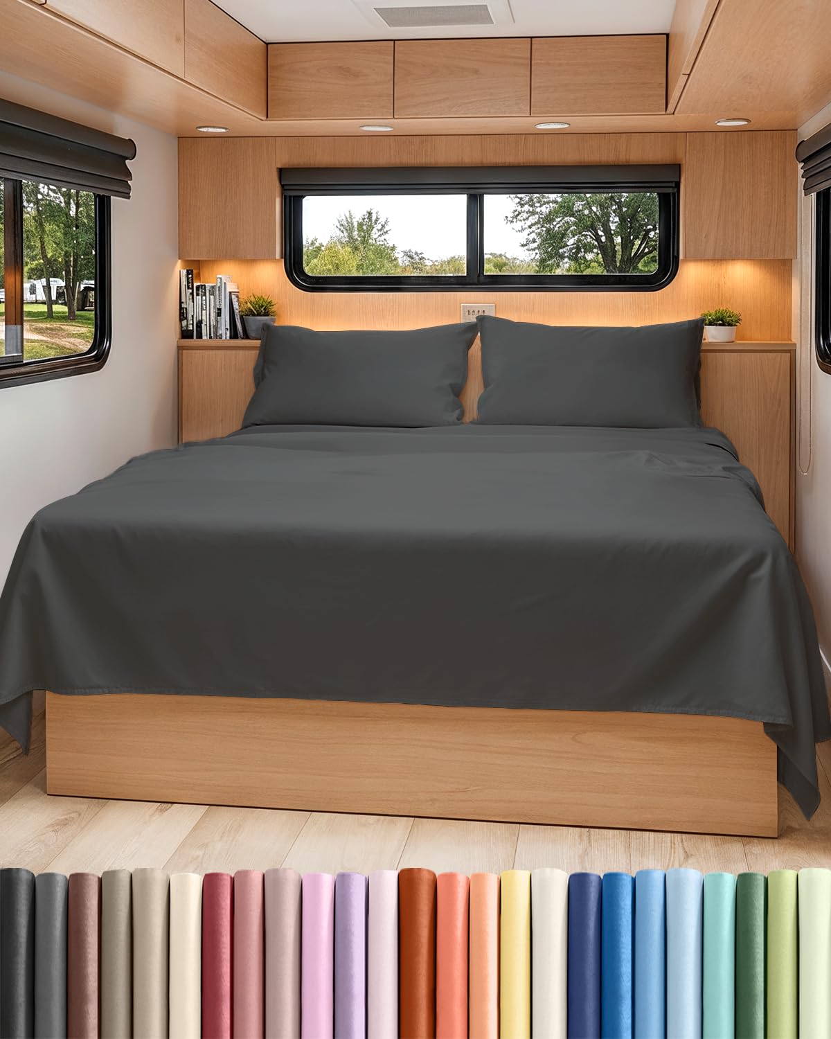 RV Short Queen Sheet Set 60 X 75 - 4 Piece RV Short Queen Bed Sheets - Soft, Breathable and Cooling - Designed for Bunks, Trailers & Campers - Fits 8” to 12 Mattress - Hotel Luxury Bedding - Charcoal