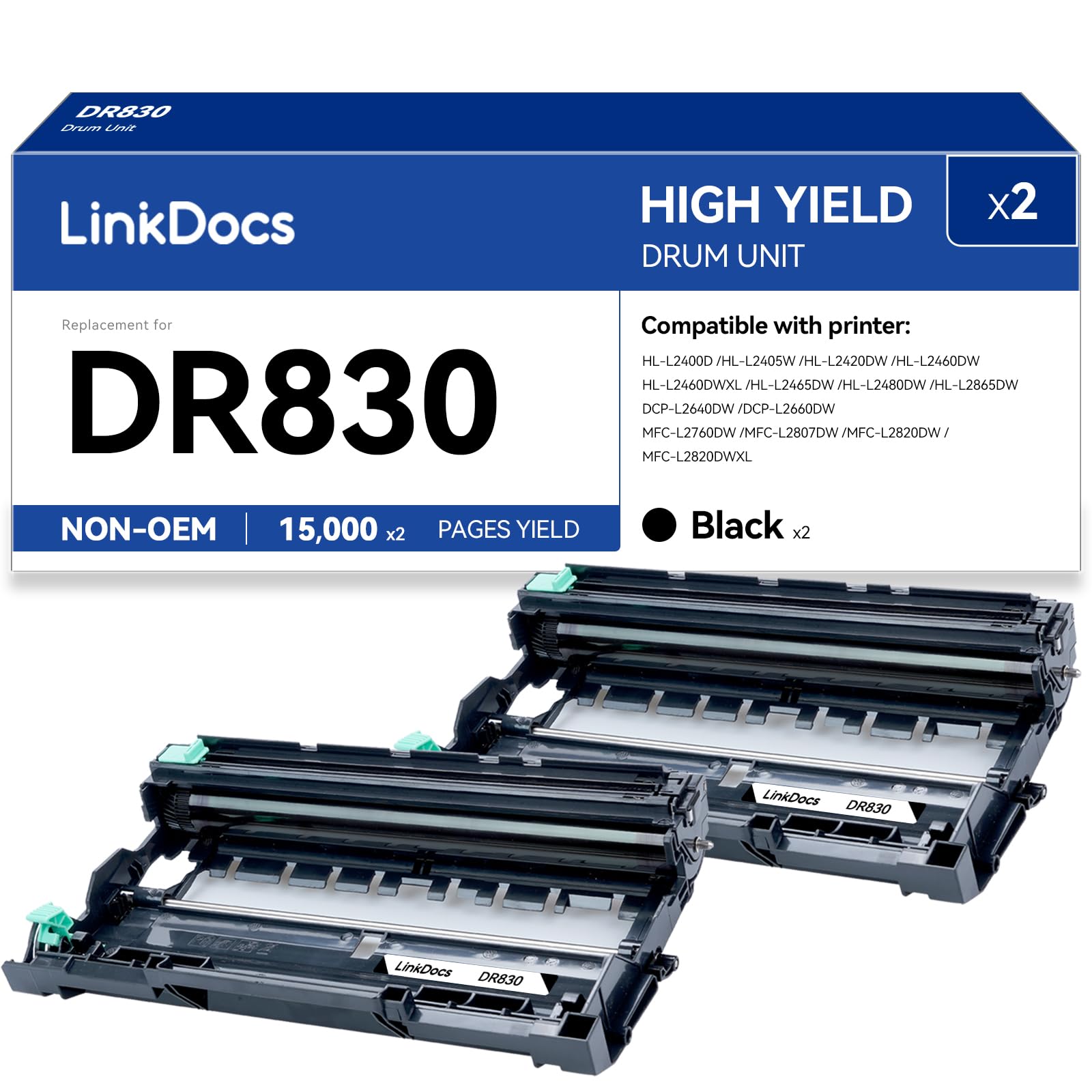 LinkDocs DR830 Drum Replacements for Brother DR830 DR-830 Drum Unit 2 Pack