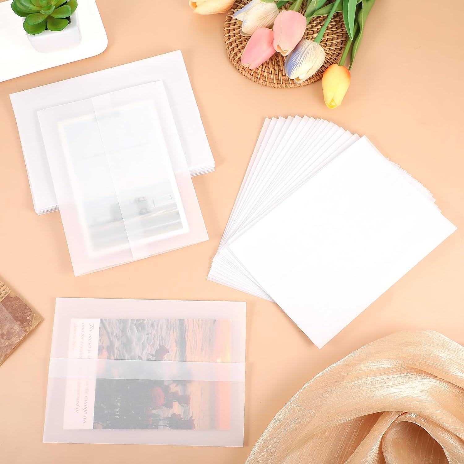 150 Pack Pre Folded Vellum Jackets for 5x7 Invitations, Wedding Invitation Sleeves, Vellum Paper for Invitations - A7 Size Translucent Envelope Liners for Wedding Cards & Stationery