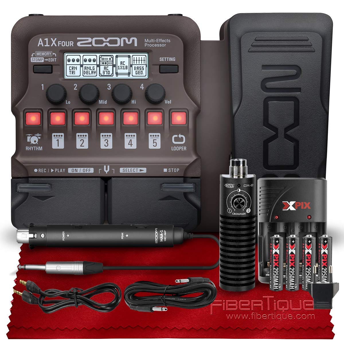 Zoom A1X FOUR Acoustic Instrument Multi-Effect Processor with Expression Pedal + MXL DX-2 Dual-Capsu