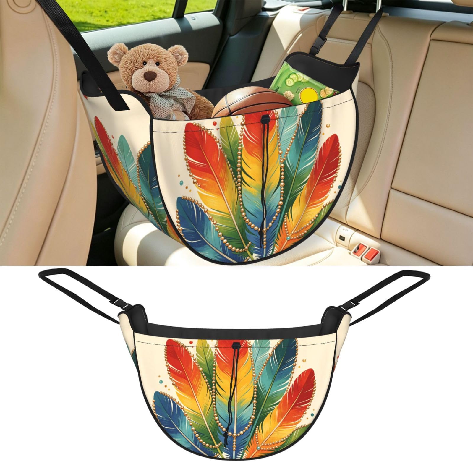 Cntdbu Black Color Feather Layer Car Seat Organizer-Backseat Storage Bag For Travel