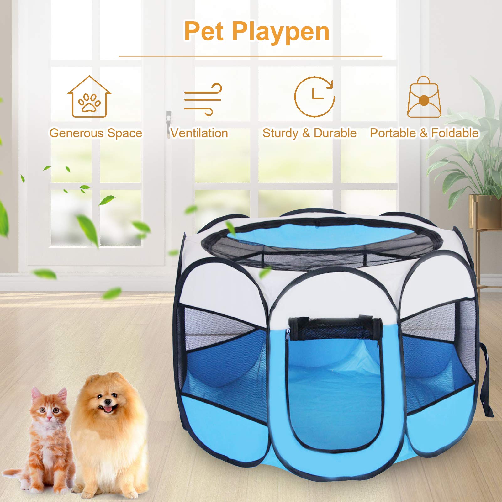 Corralito portátil plegable para mascotas, para gatos, perros, malla de PVC, viajes, camping, uso en interiores, ejercicio, caseta, parque infantil, funda de transporte