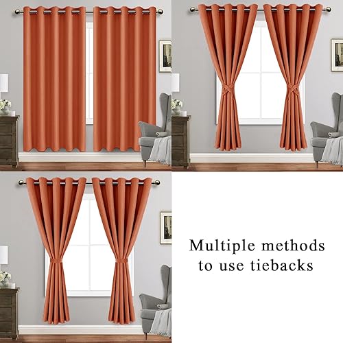 Miniatura 5 de JIUZHEN Cortinas opacas de aislamiento térmico y acústico con tiras de amarre, de color caramelo, bloquean la luz del sol y reducen el ruido,
