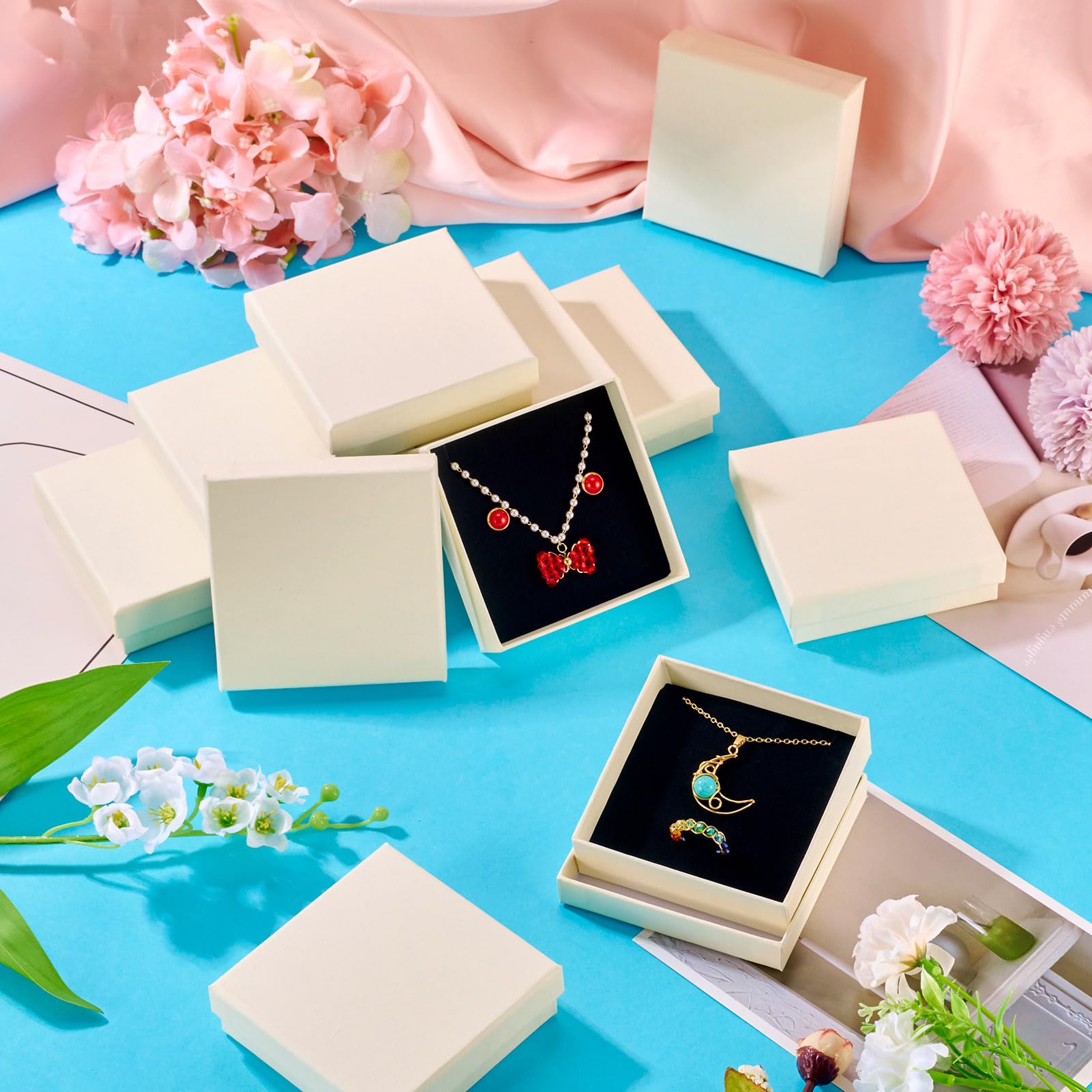 Craftdady 12pcs Cardboard Jewelry Box with Sponge Square Gift Box Beige Jewellery Storage Boxes for Rings Bangle Bracelet Earring Necklace Display - Image 2