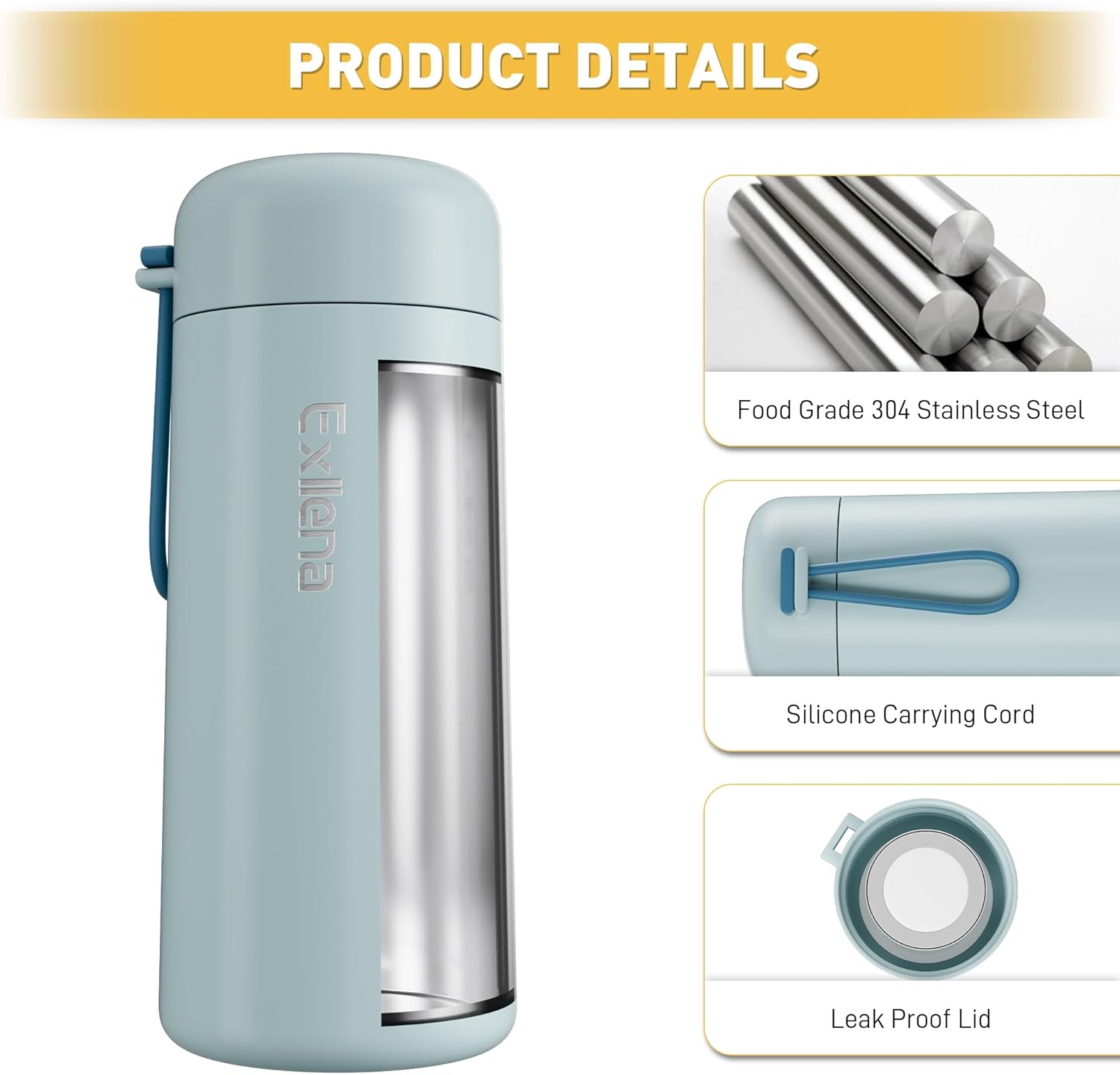 8 oz Water Bottles Made of 304 Stainless Steel, Small Water Bottles Double Wall Vacuum Insulation for Hot&Cold Drinks, Water Bottle Purse with Carry Handle - 100% Leakproof (Grayish Blue) - Image 3