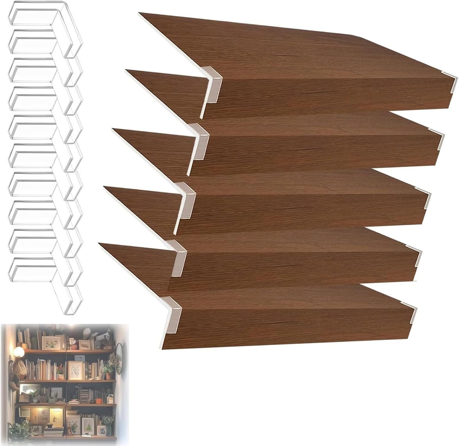 5 Pcs Wire Rack Covers 17 x 9 x 3 in, PVC Removable Shelf Liners, Faux Wood Shelf Cover, for Pantry Closet Bathroom Kitchen, Brown