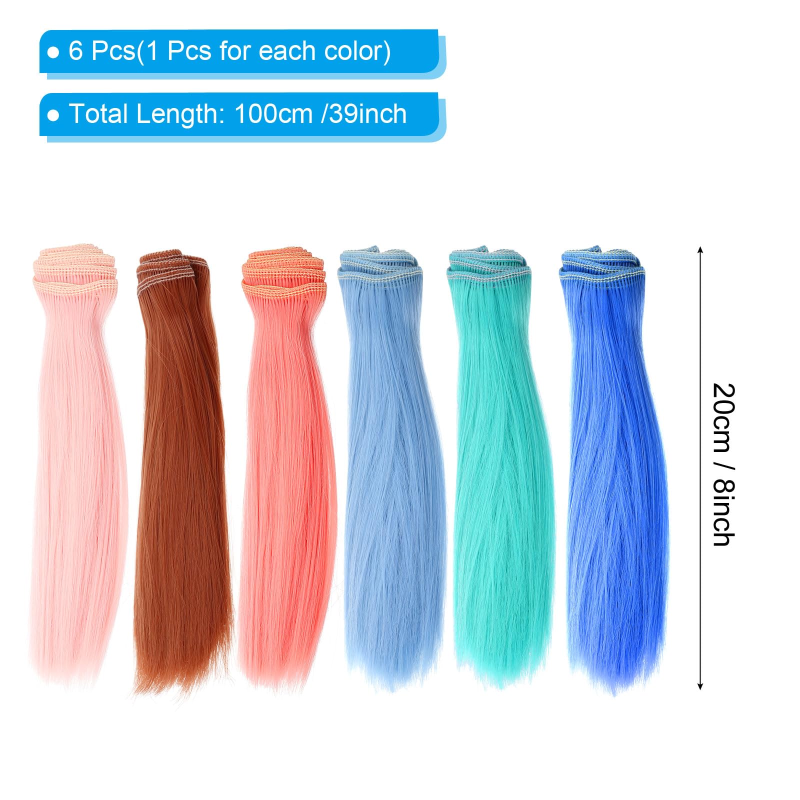 PATIKIL 20cm Hair Wefts, 6Pcs Soft Synthetic Straight Hair Wigs Hair Extensions Accessories for Making DIY Craft Multicolor 4 - Image 2