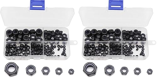 binifiMux Kit surtido de tuercas hexagonales autobloqueantes insertadas de nailon negro, 130 piezas, M3/M4/M5/M6/M8 (paquete de 2)