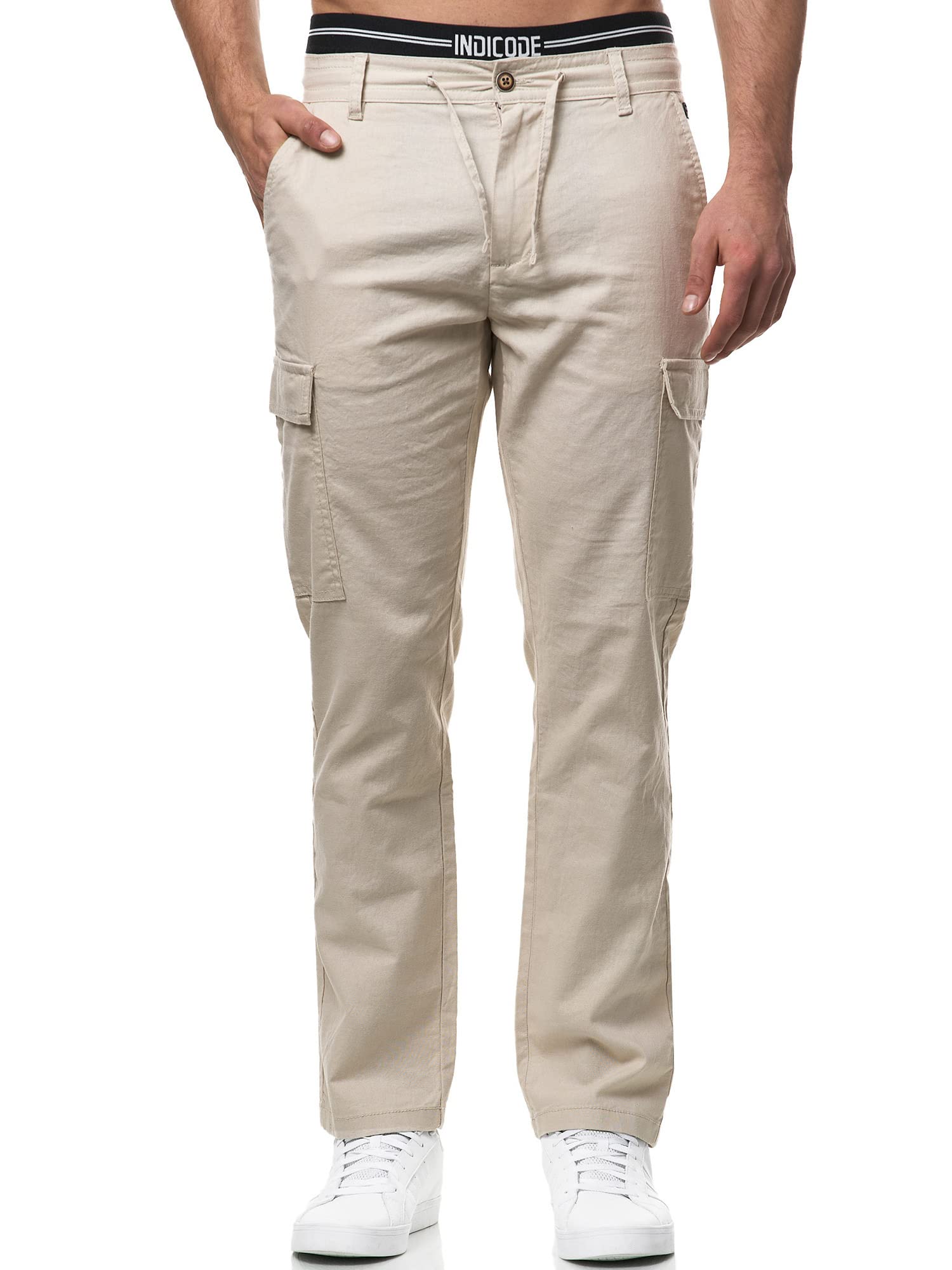 Indicode Herren Leonardo Cargohose aus Leinen & Baumwolle Atmungsaktiv | Atmungsaktive Cargohose aus Leinen und Baumwolle, Herrenhose, Stoffhose, Arbeitshose, Outdoorhose, Freizeithose für Männer