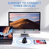 Vista 2 de ECHTPower Ratón inalámbrico ergonómico, mouse vertical Bluetooth con luz LED, controla hasta 3 dispositivos (BT5.0+BT5.0+2.4GHz), DPI ajustable