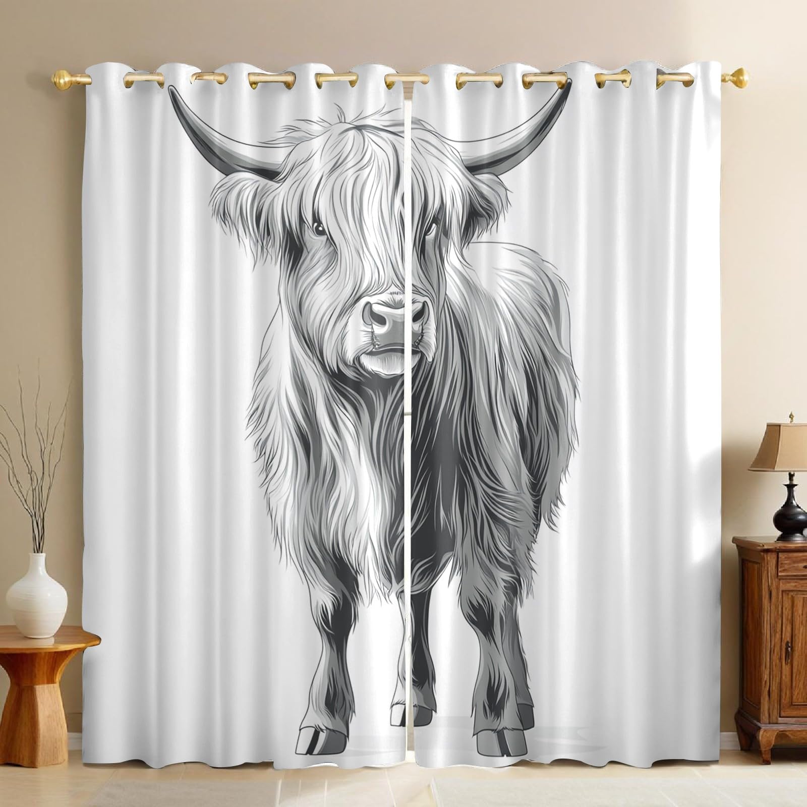 Rideaux occultants anti froid et bruit gris lot de 2 animaux des Highlands