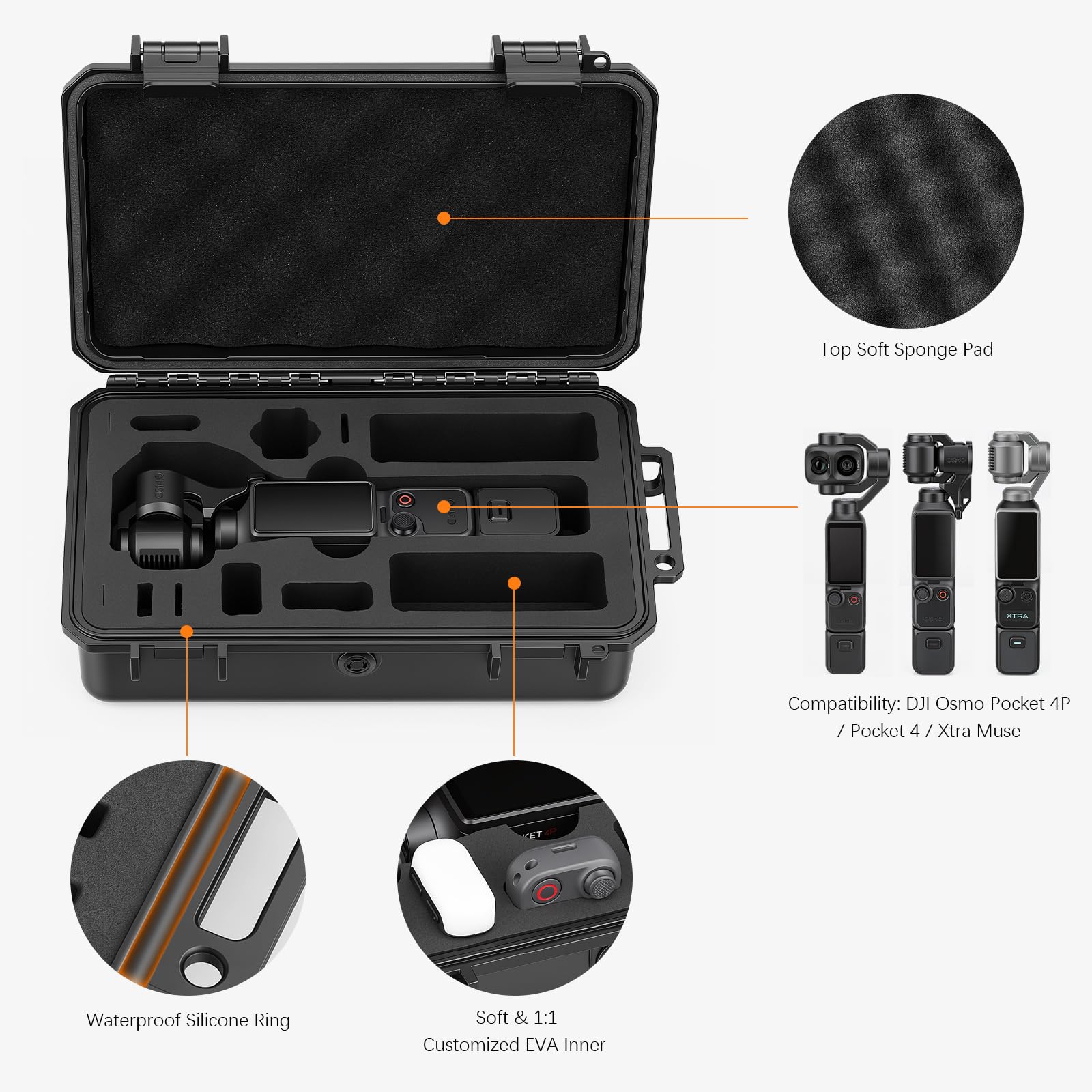 AMAZEAR Wodoodporna walizka na akcesoria i kamerę DJI Osmo Pocket 4, etui w twardym designie, specjalnie zaprojektowane dla zestawu Osmo Pocket 4 Diving Combo, z rzepem i karabinem