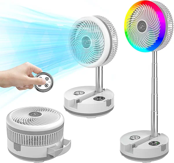 neofeel 10.43'' Portable Pedestal Standing Fan, 40000mAh 106hrs Rechargeable Oscillating Fan with Remote/1-8H Timer, RGB Lighting, Floor Fan for Bedroom Party Camping (White, 40000mAh)
