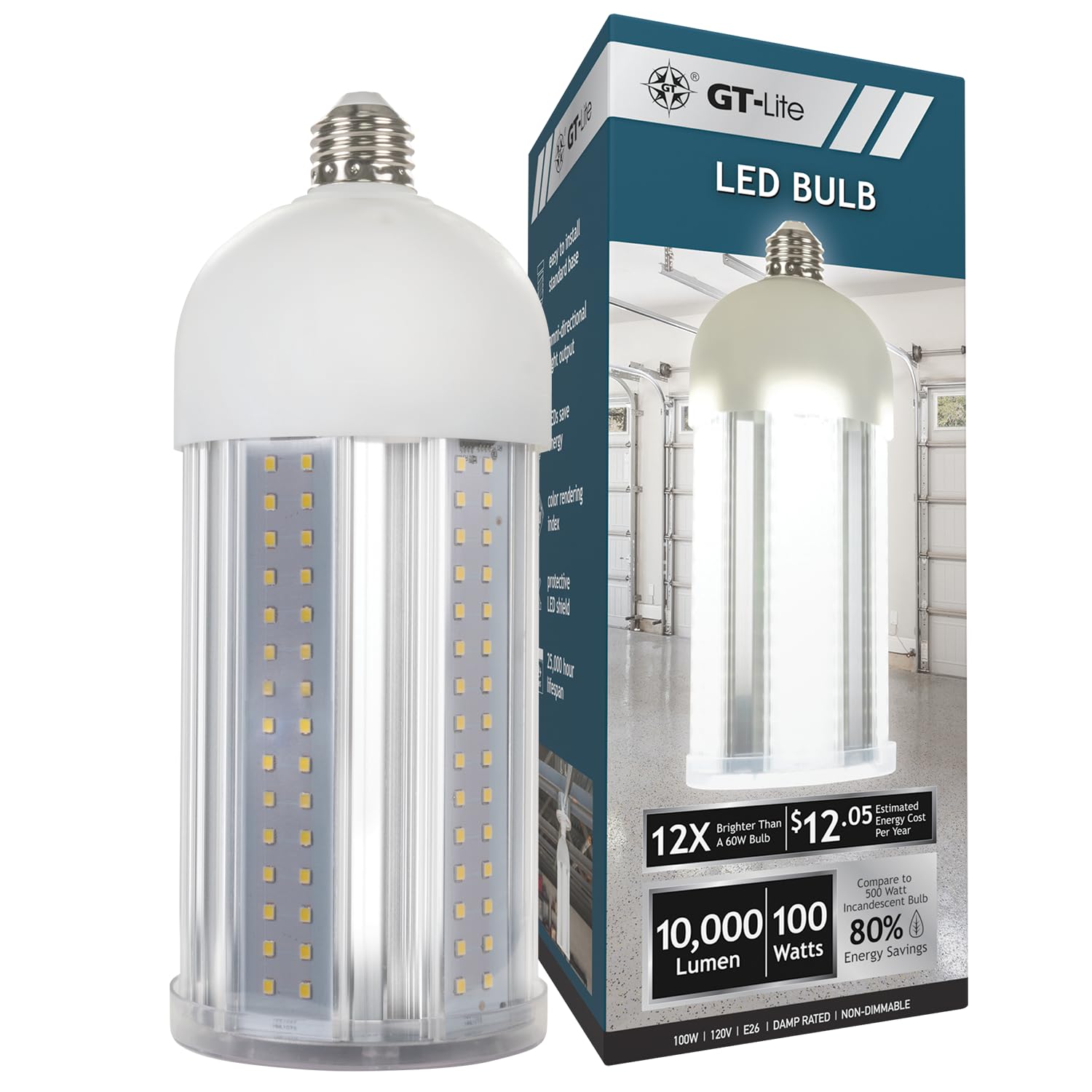 GT-Lite LED Corn Cob Bulb, 100W (500W Equivalent), 10,000 Lumen, Daylight 5000K, E26 Base Energy Saving LED Light for Indoors Garage Workshop Warehouse