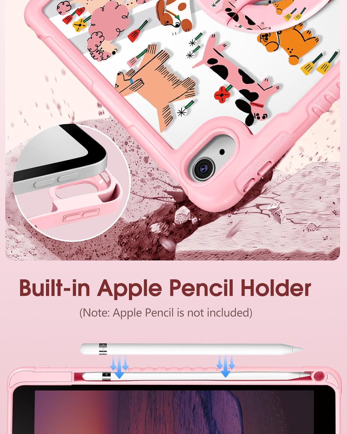 Uppuppy for iPad (A16) 11th Generation 11 Inch 2025 Case, for iPad 10th Generation Case 2022 10.9 Inch - Women Girls Cute with Pencil Holder & Stand Clear Dogs Kawaii Funny Girly Protective Hard Cover