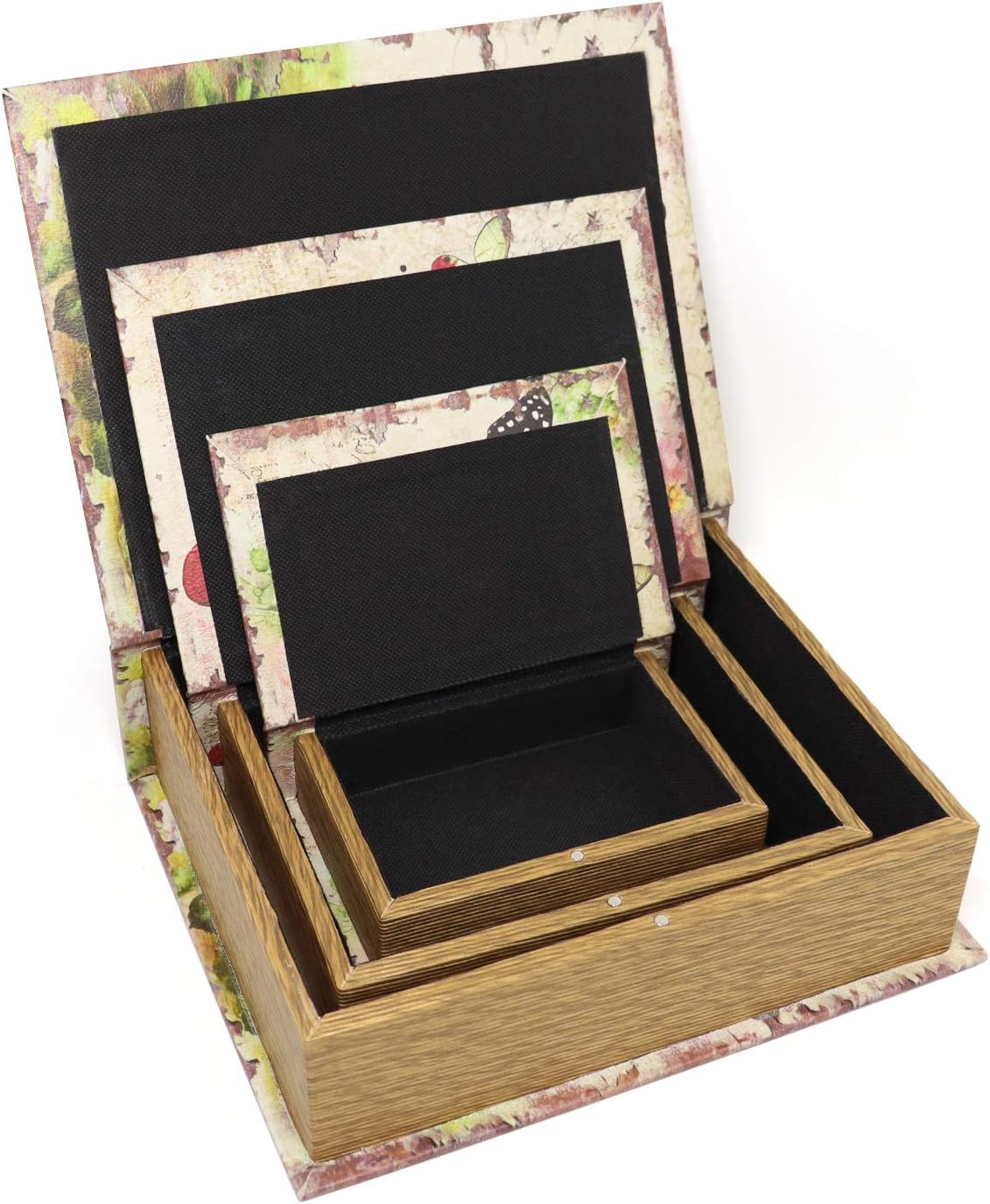 Jolitac Decorative Book Boxes World Map Pattern Antique Book Invisible box with Magnetic cover, Faux Wood Set of 3 Storage Set (Butterfly) : Home & Kitchen
