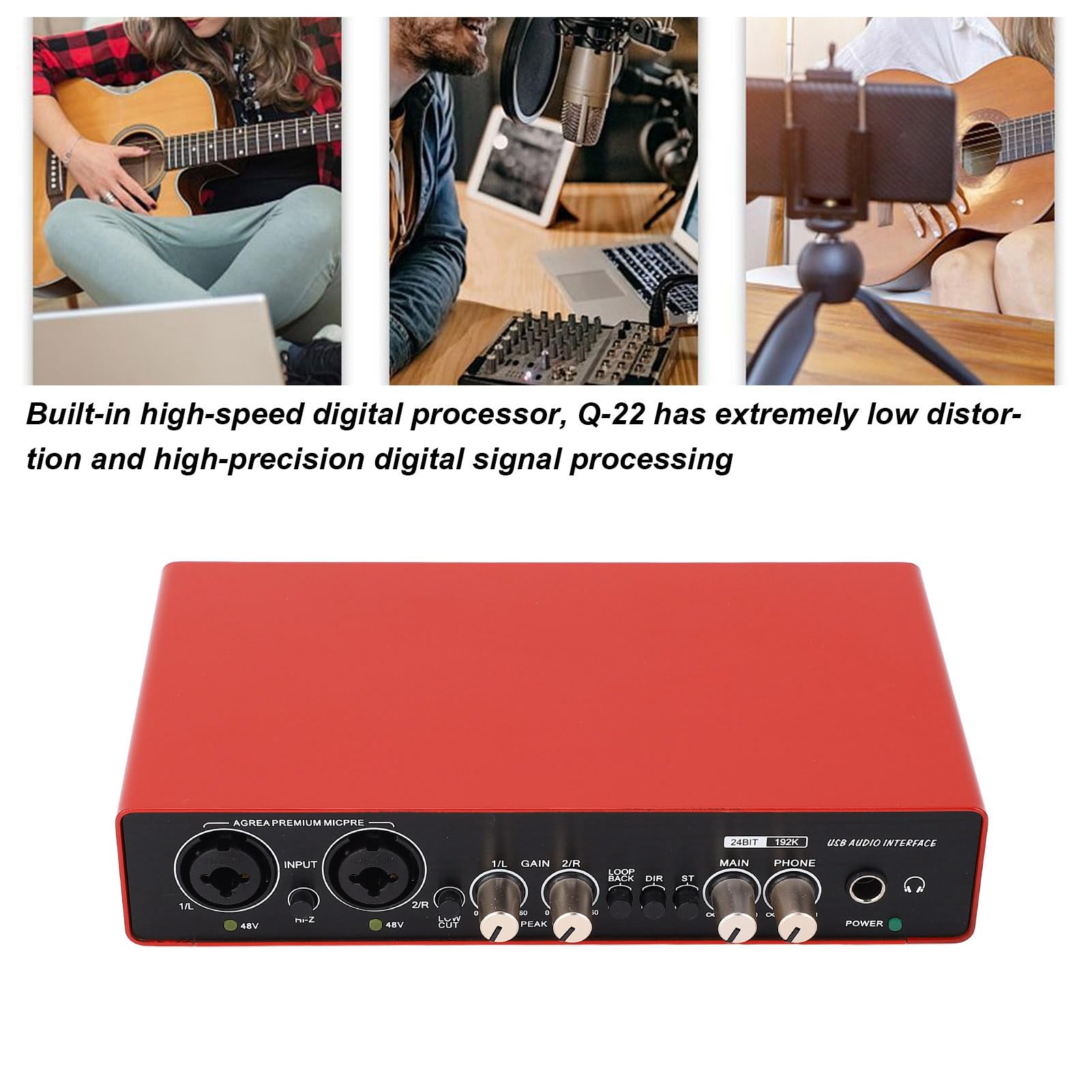 KIMISS Mezclador de Audio Profesional Tarjeta de Sonido en Vivo USB Rojo Mini USB Mezclador Digital Computadora Guitarra Grabación de Teléfono Móvil Canto en Vivo Tarjeta de Sonido
