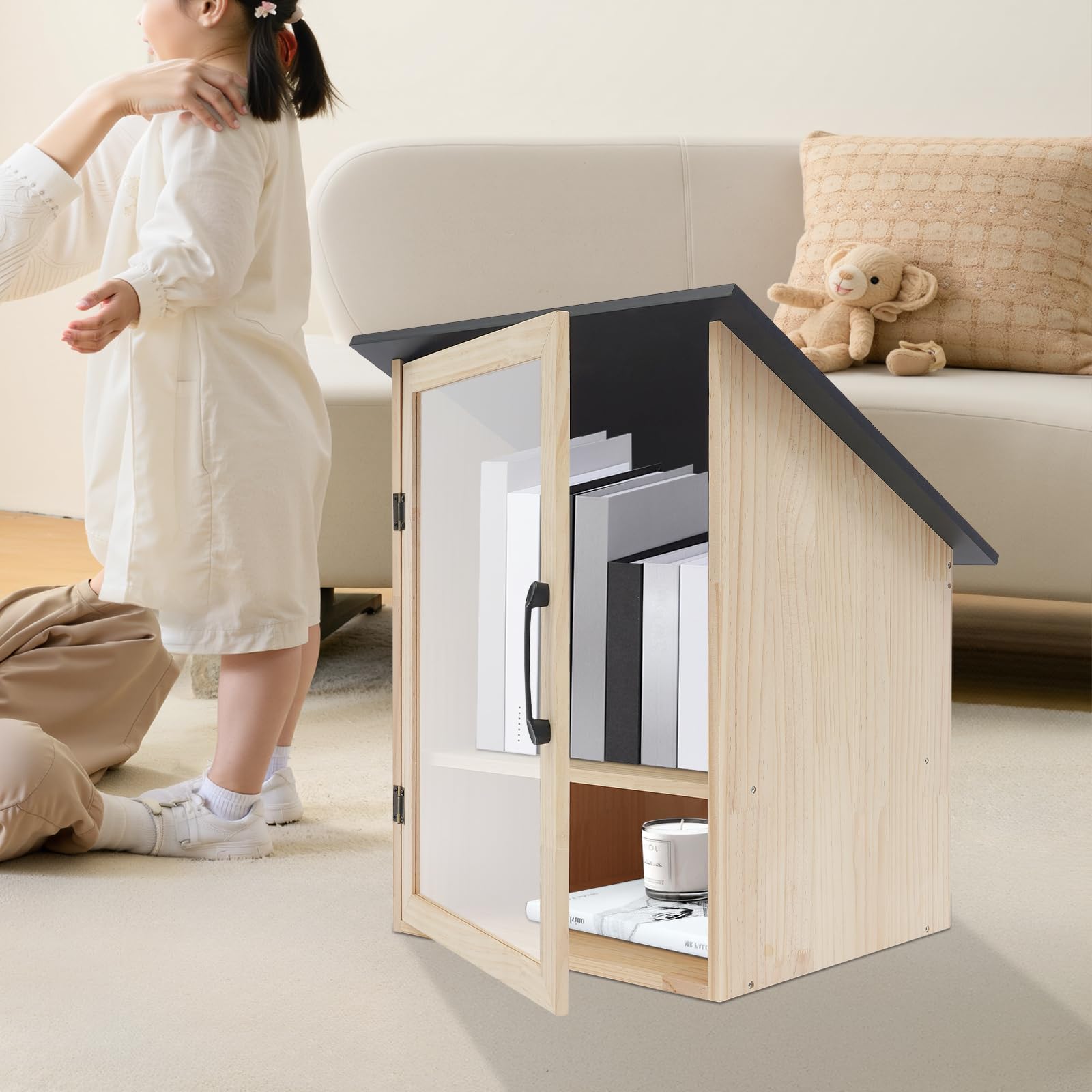 2 Ebenen Holzfarbe Bücherregal Bücherbox Regal Bücherregal Regale Möbel Kallax Regal Aufbewahrungsbox Mit Deckel Aufbewahrungsbox Schrank Aufbewahrungsboxen für Wohnzimmer und Garten