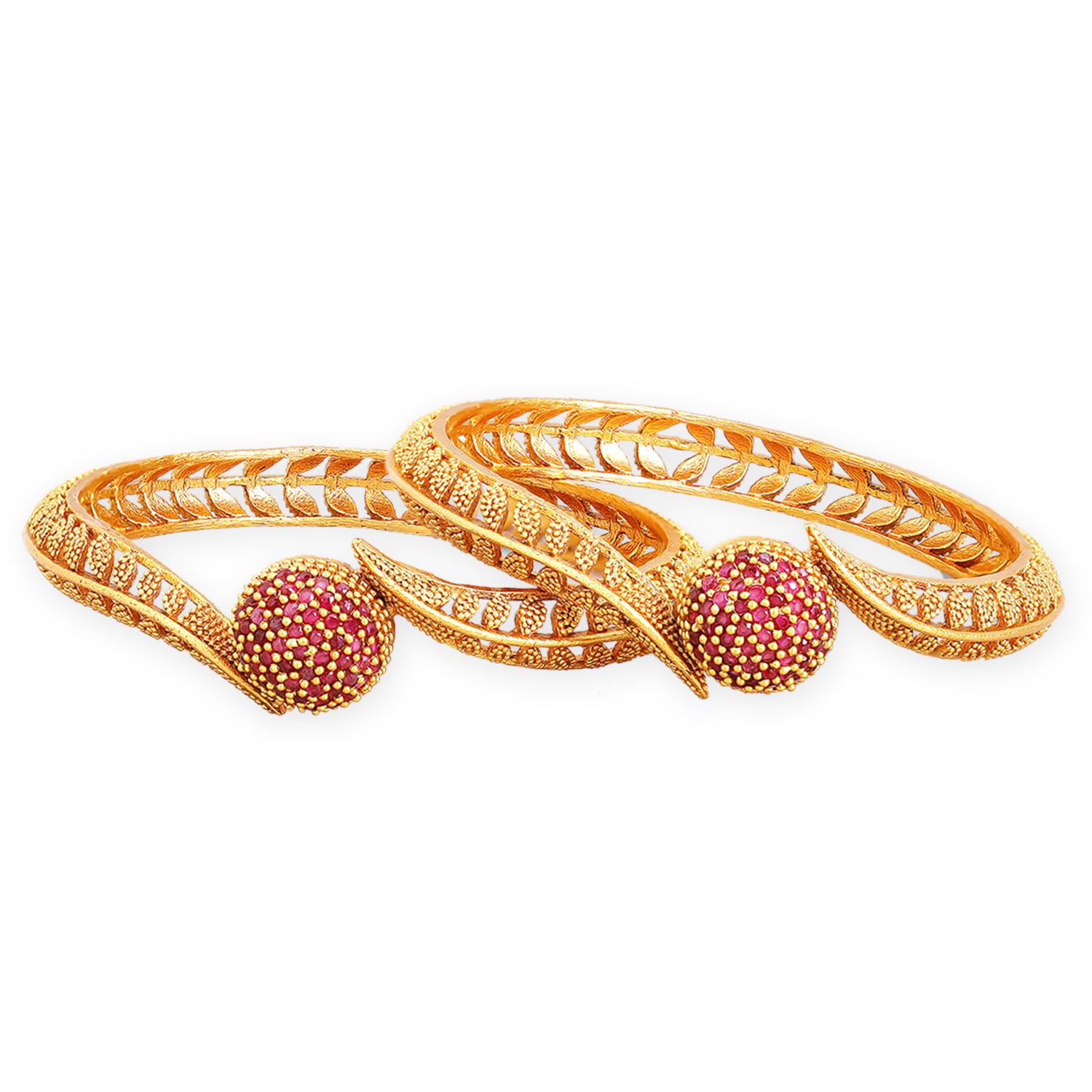 Set of 2 22K Gold-Plated Stylish Stone Studded Traditional Bangles for Womens & Girls