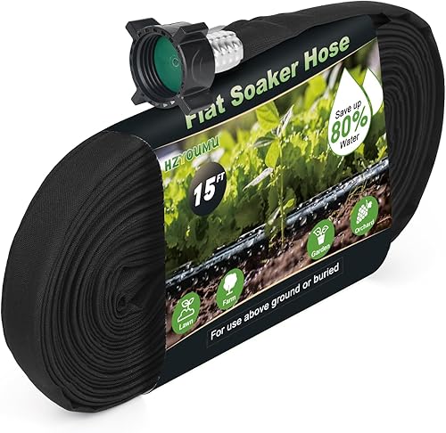Manguera plana de remojo de 15 pies para riego eficiente del árbol, diseño duradero de doble capa para jardines, césped y campos de verduras (15