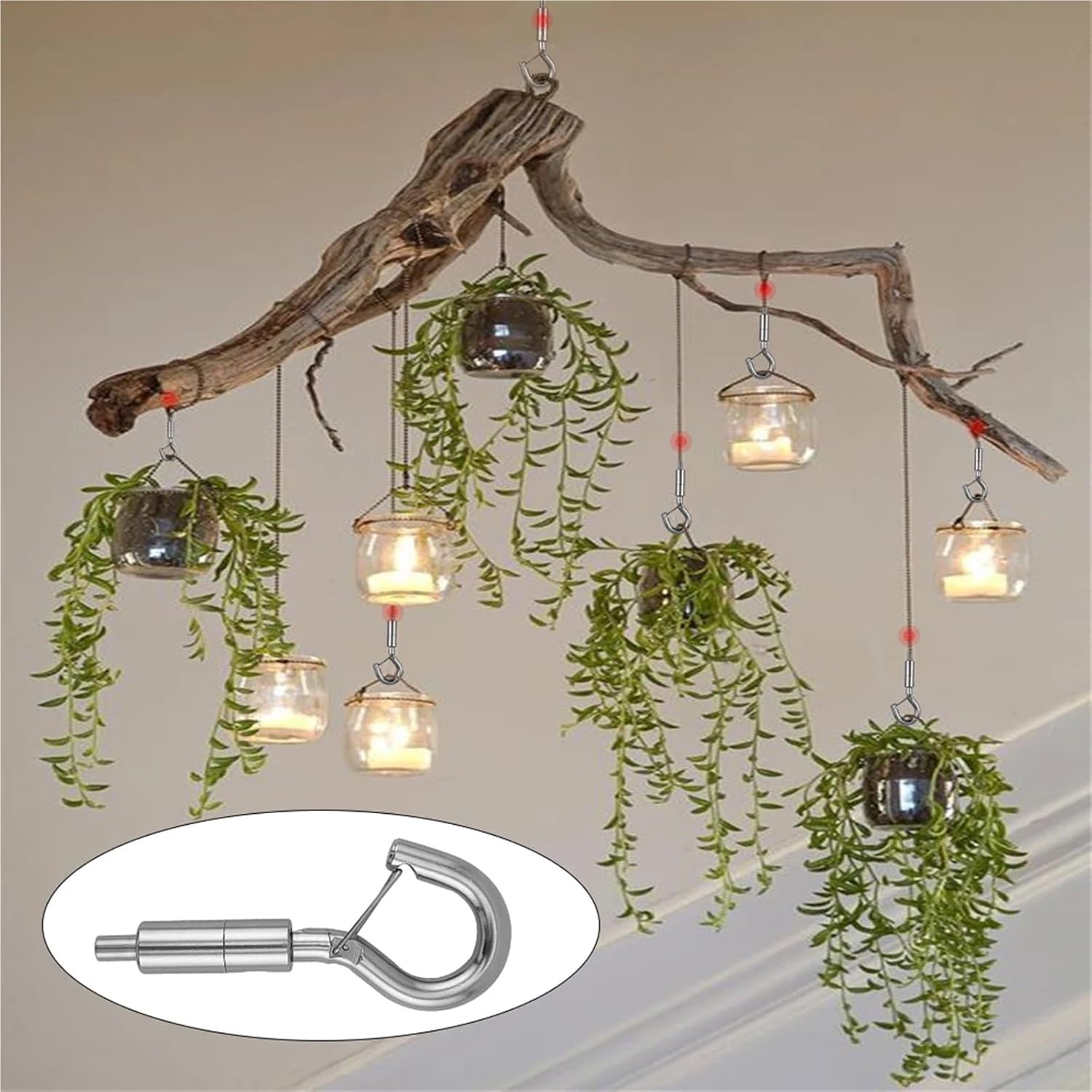 Spring Snap Hook 10PCS Wire Rope Spring Hook Adjustable Multifunction Hook for Hanging Tools Such As Gallery Art Paintings Decorative Lights(Large Hook)