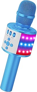 BONAOK Karaoke Microphone for Kids & Adults - Bluetooth Microphones Singing Mic with Disco Lights, Echo Effect, Built-in Speaker Portable Karaoke Player for Party Travel Gifts Q78(Blue)