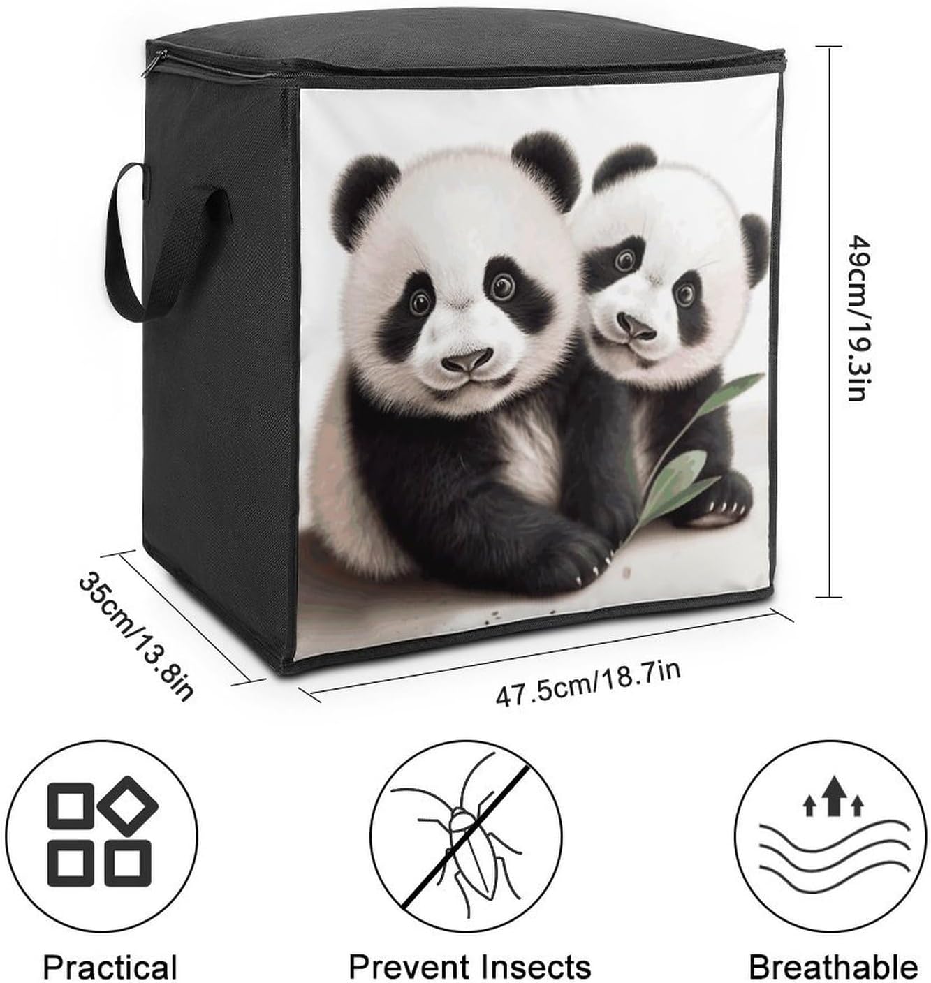 Pandas Storage Bags Moving Bags Storage Bins | Comforter Storage Bag Reinforced Handles & Zippers Foldable Closet Organizers and Storage for Blanket Pillow Clothes