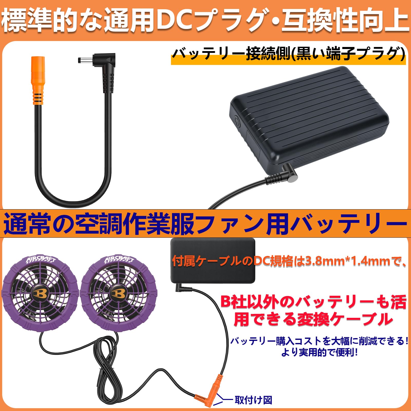 Amazon.co.jp: 空調ファン変換ケーブル BURTLE バートル AC320 変換