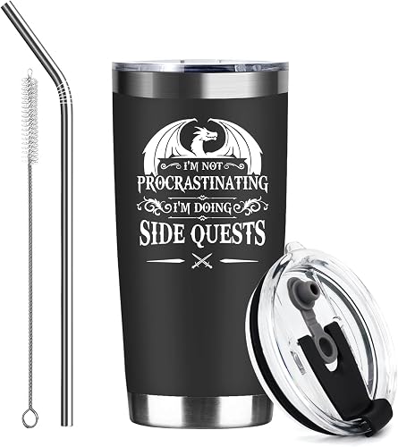 Dungeons And Dragons Gaming Mug,Funny 20 Oz Insulated Travel Coffee Tumbler,Ideal Birthday Gaming Gifts for Men Husband Dad Friends Son Gamer