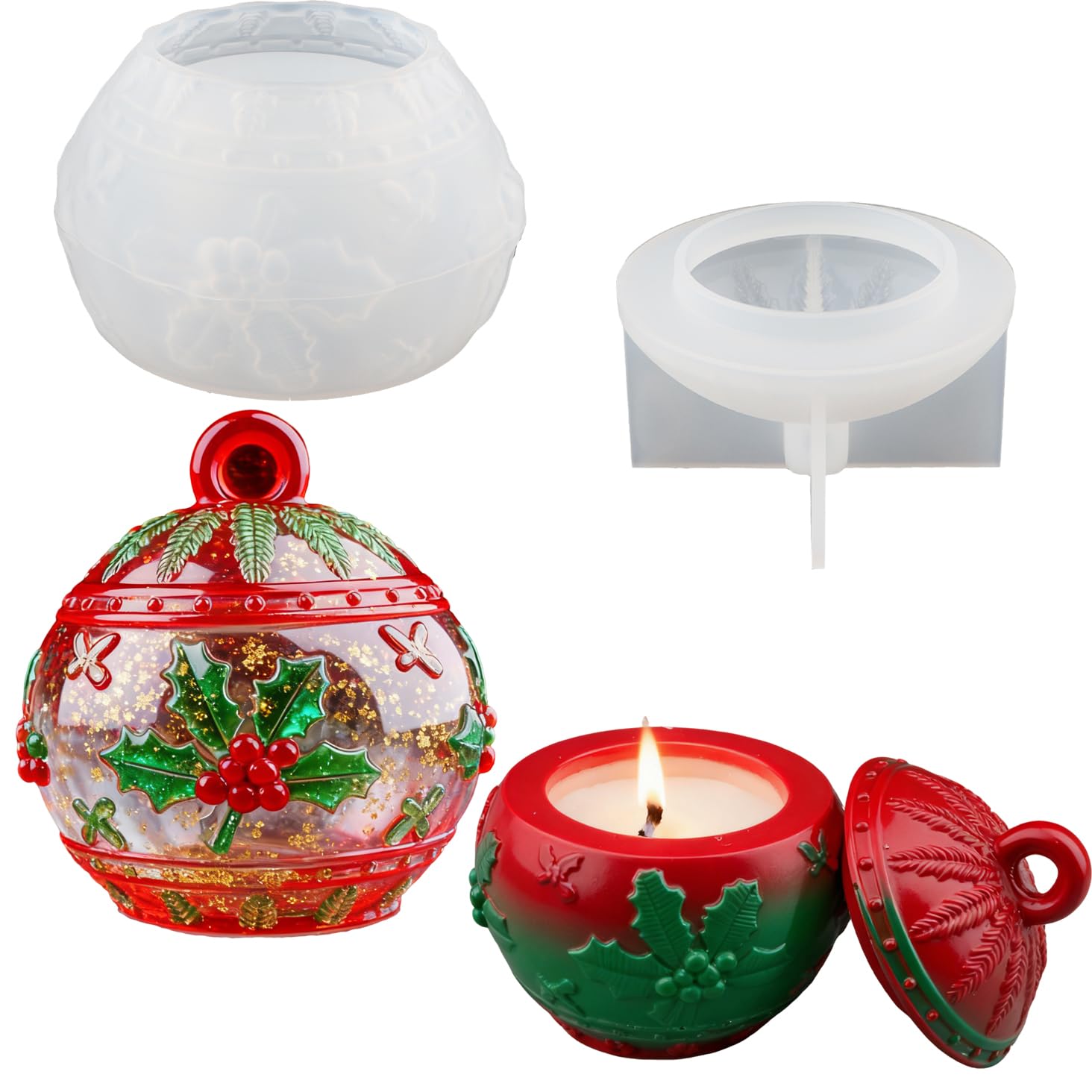 Berry Christmas Jar Resin Mold, Silicone Ornaments Molds for Epoxy Resin